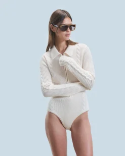 FROM FUTURE Body Manches Longues Ecru Flash Sale