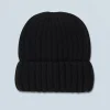 FROM FUTURE Bonnet à Revers à Cotes Noir Flash Sale