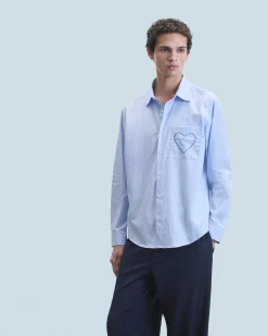 FROM FUTURE Chemise Manches Longues Coeur MultiRayuresBleuClair Online