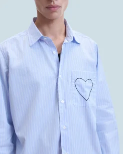 FROM FUTURE Chemise Manches Longues Coeur MultiRayuresBleuClair Online