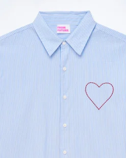 FROM FUTURE Chemise Manches Longues Popeline BleuRayé Online