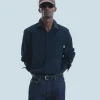 FROM FUTURE Chemise Manches Longues Velours Cotelé Navy Fashion