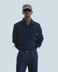 FROM FUTURE Chemise Manches Longues Velours Cotelé Navy Fashion