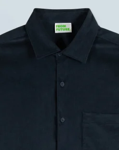 FROM FUTURE Chemise Manches Longues Velours Cotelé Navy Fashion