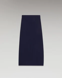 FROM FUTURE Jupe Mi-Longue à Côtes Fendue Navy Fashion