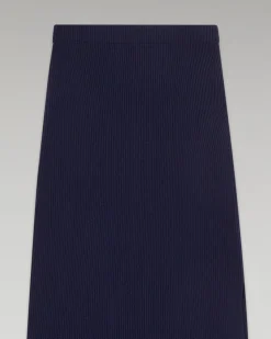 FROM FUTURE Jupe Mi-Longue à Côtes Fendue Navy Fashion