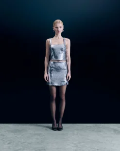 FROM FUTURE Jupe Mini Sequins Silver Hot