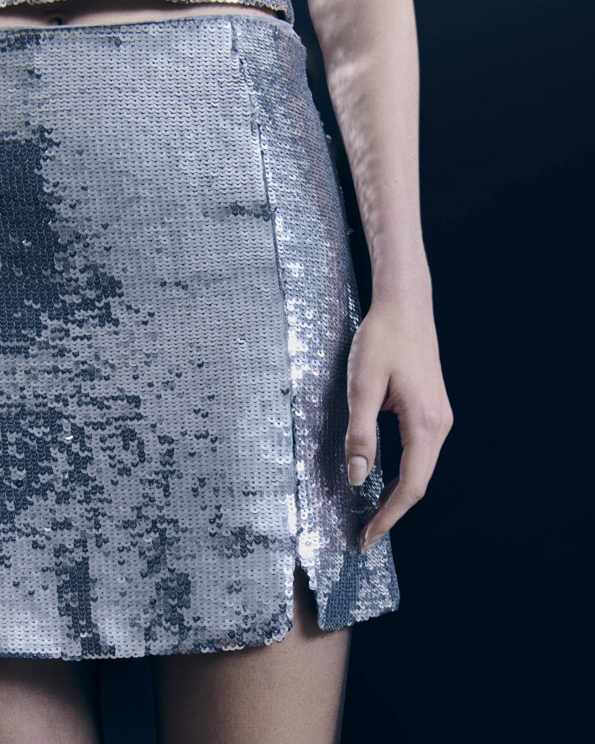 FROM FUTURE Jupe Mini Sequins Silver Hot