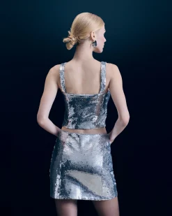 FROM FUTURE Jupe Mini Sequins Silver Hot