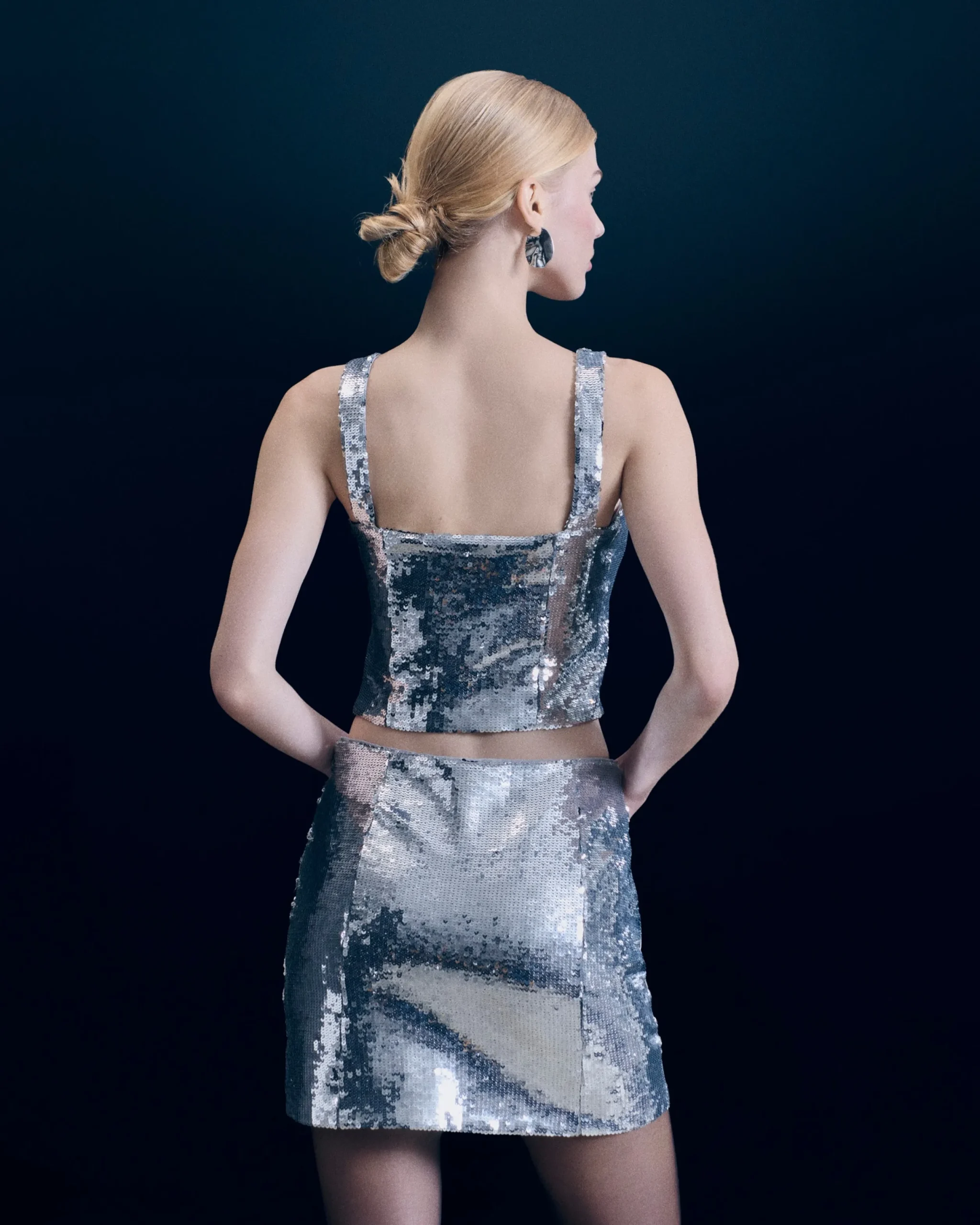 FROM FUTURE Jupe Mini Sequins Silver Hot