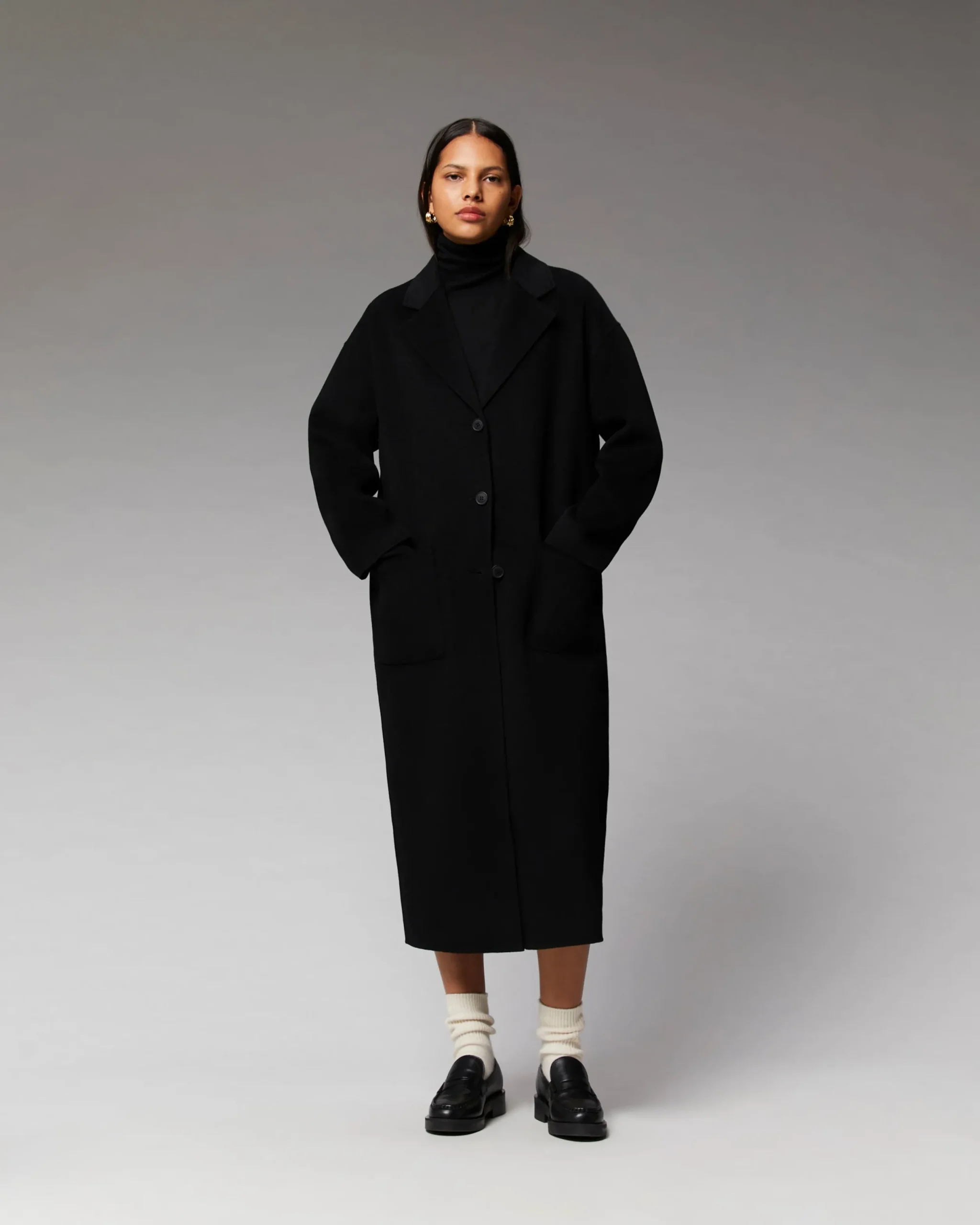 FROM FUTURE Outerwear Manteau Long Double Face Noir Hot