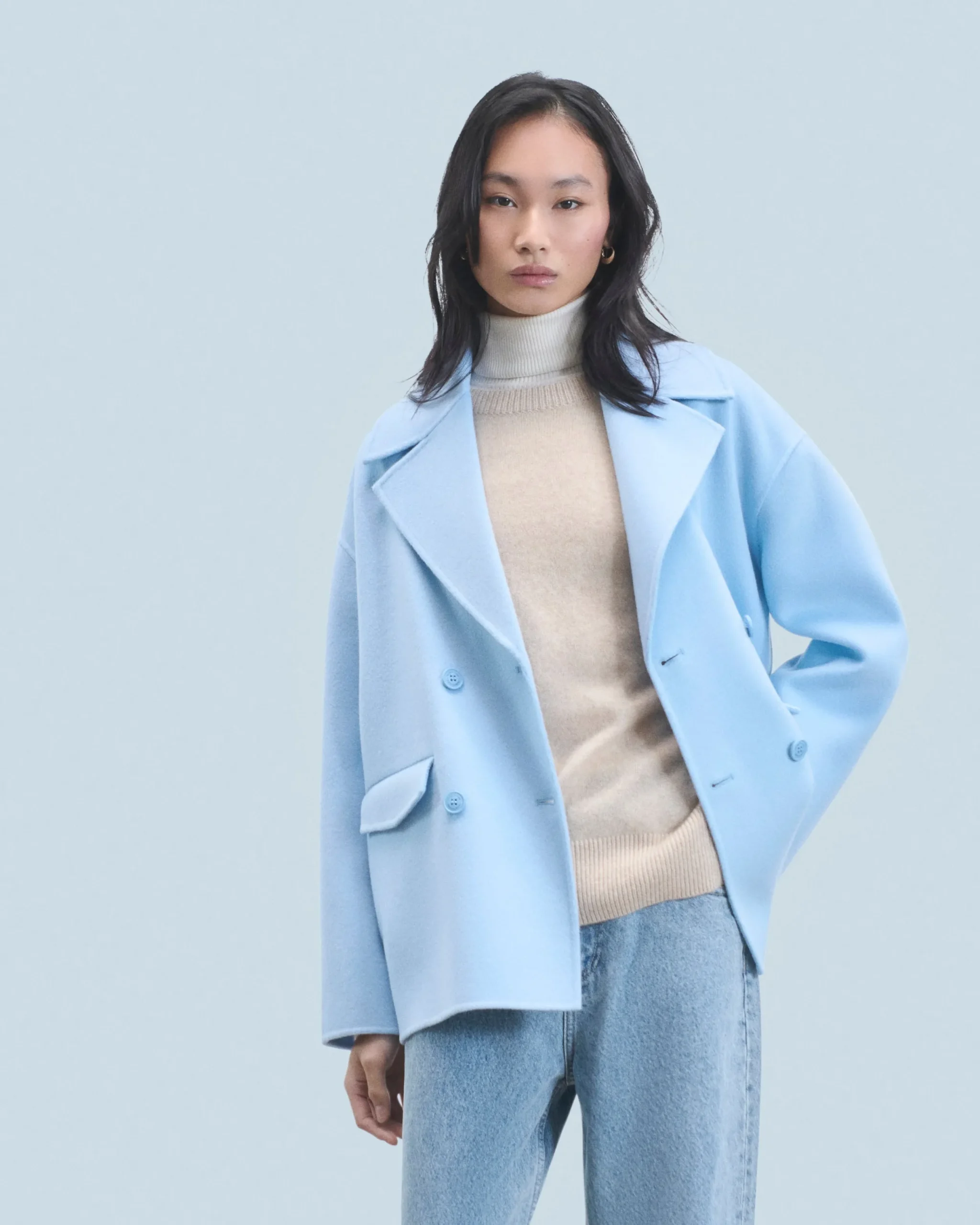 FROM FUTURE Outerwear Veste Caban BabyBlue Discount