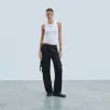 FROM FUTURE Pantalon Cargo Noir Cheap
