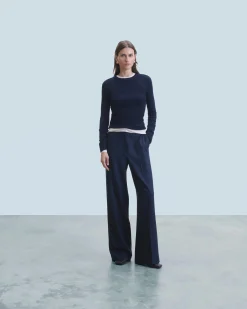 FROM FUTURE Pantalon Large Tailoring RayuresNavy Flash Sale