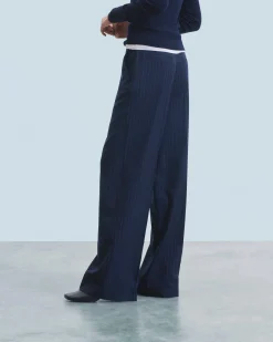 FROM FUTURE Pantalon Large Tailoring RayuresNavy Flash Sale