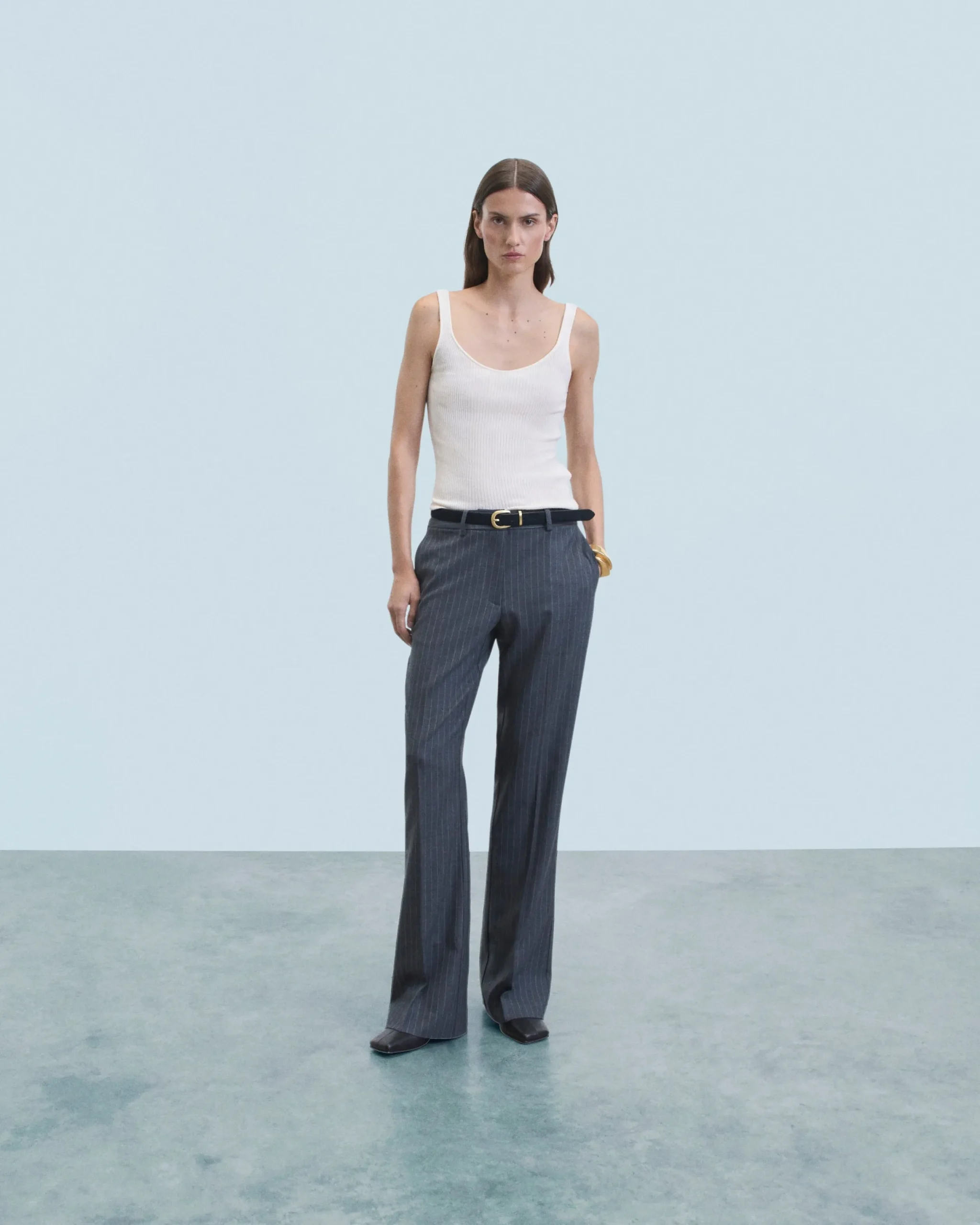 FROM FUTURE Pantalon Large Tailoring RayuresGris Sale
