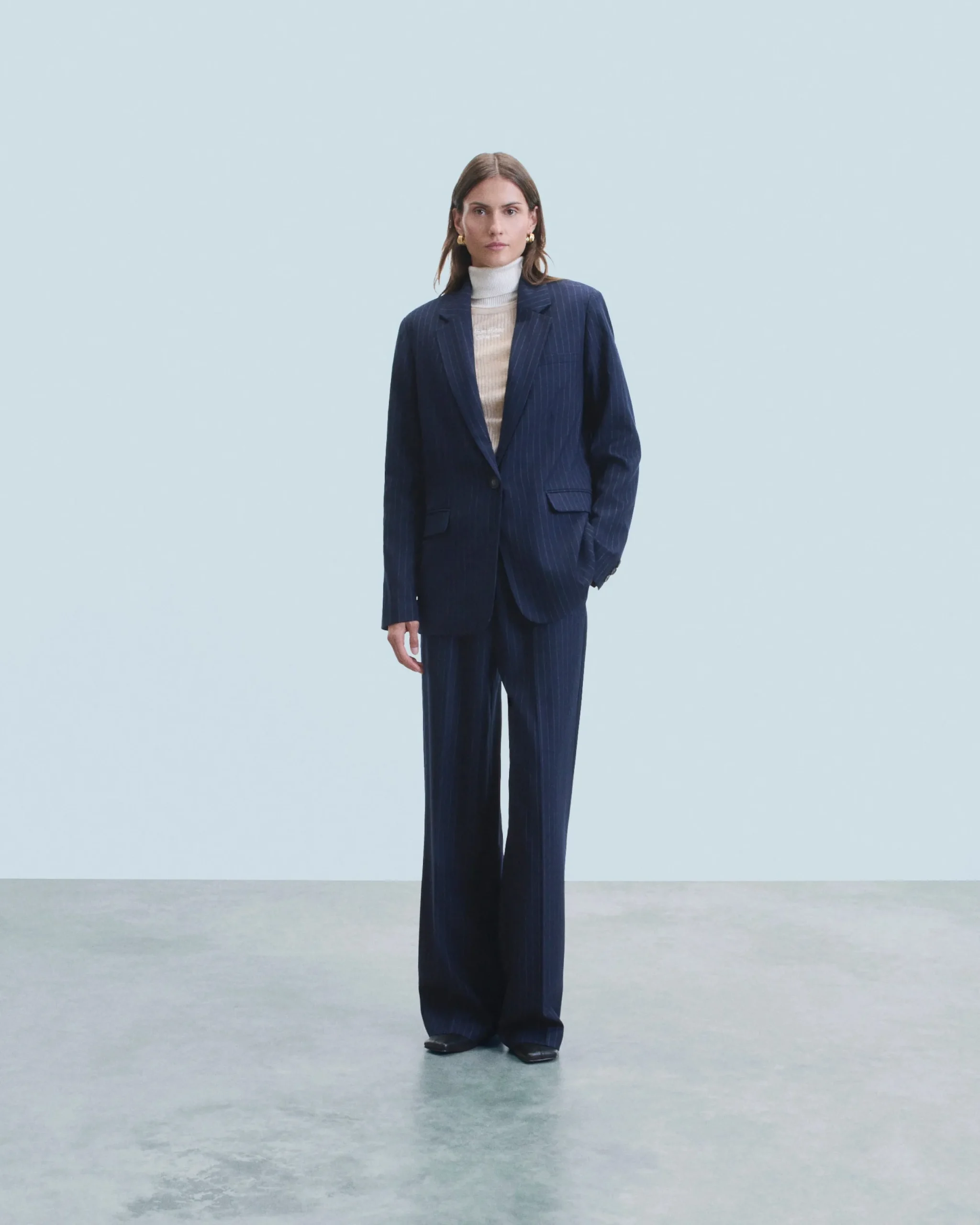 FROM FUTURE Pantalon Large Tailoring RayuresNavy Flash Sale