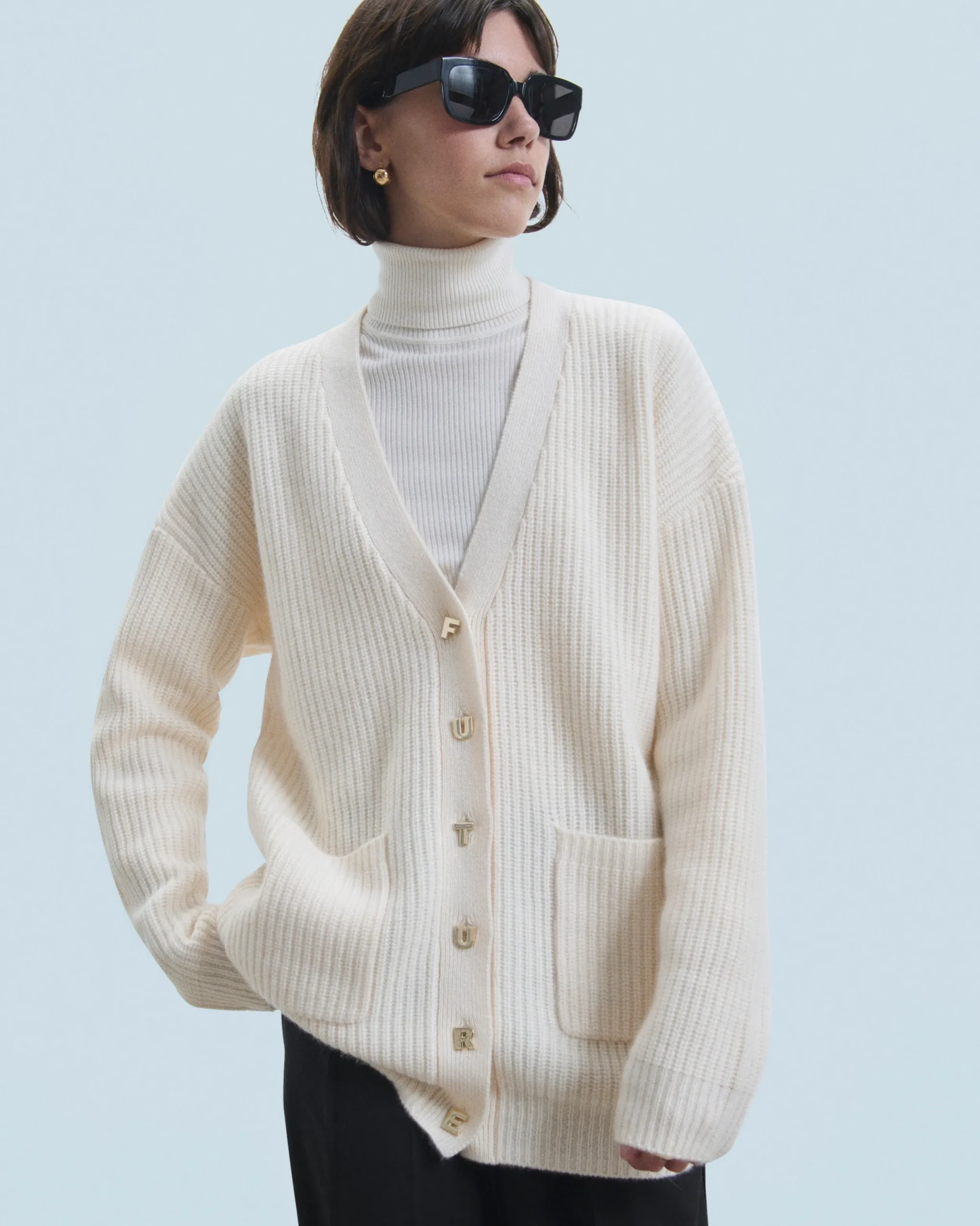 FROM FUTURE Pull Cardigan Ecru Hot