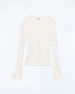 FROM FUTURE Pull Cardigan Ecru Hot