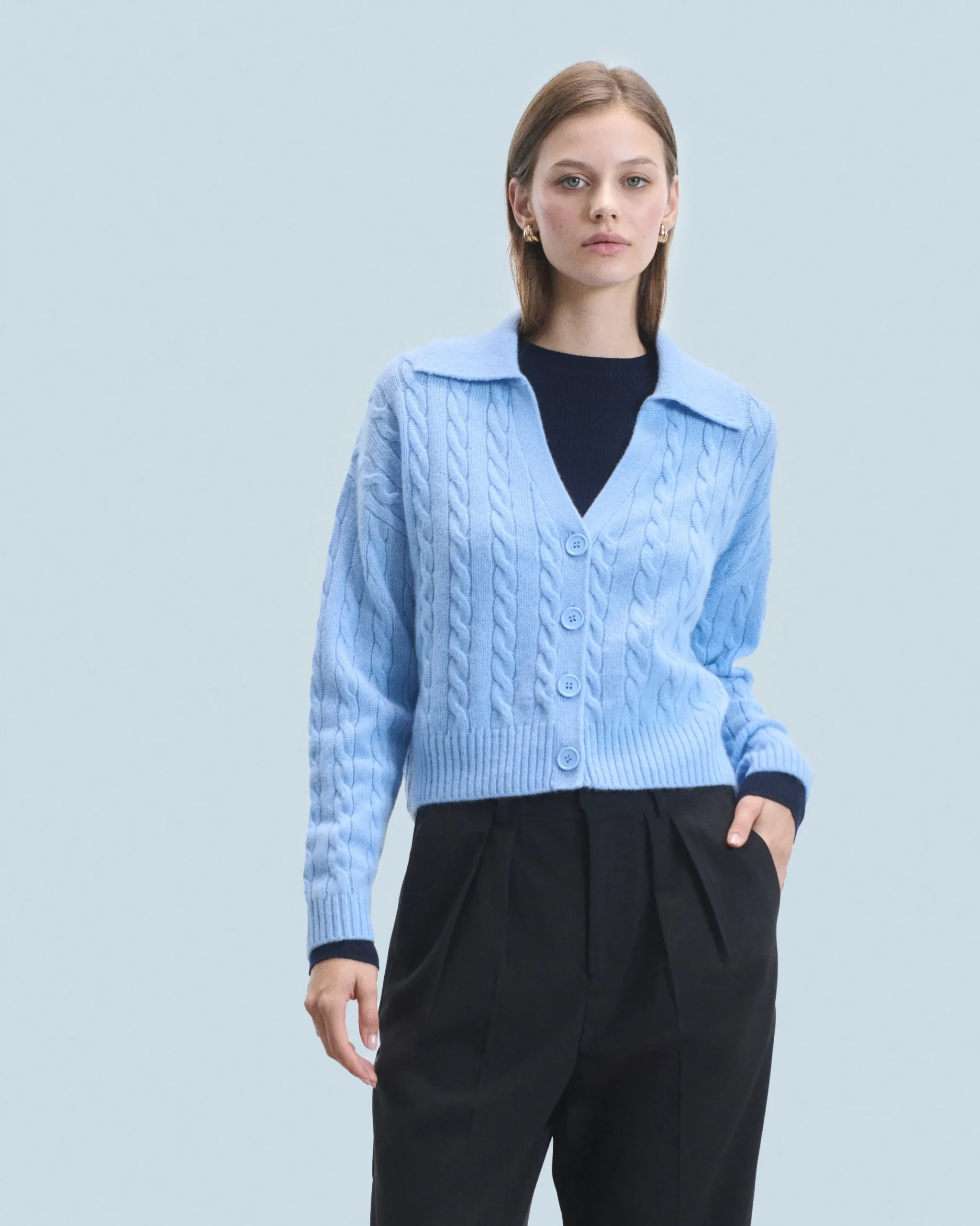 FROM FUTURE Pull Cardigan à Cotes FairyBlue Cheap