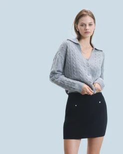 FROM FUTURE Pull Cardigan à Cotes GrisChinéFoncé Discount