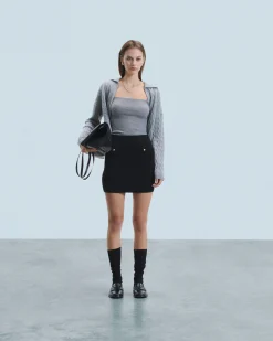 FROM FUTURE Pull Cardigan à Cotes GrisChinéFoncé Discount