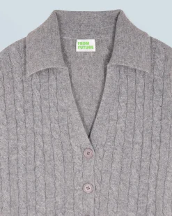 FROM FUTURE Pull Cardigan à Cotes GrisChinéFoncé Discount