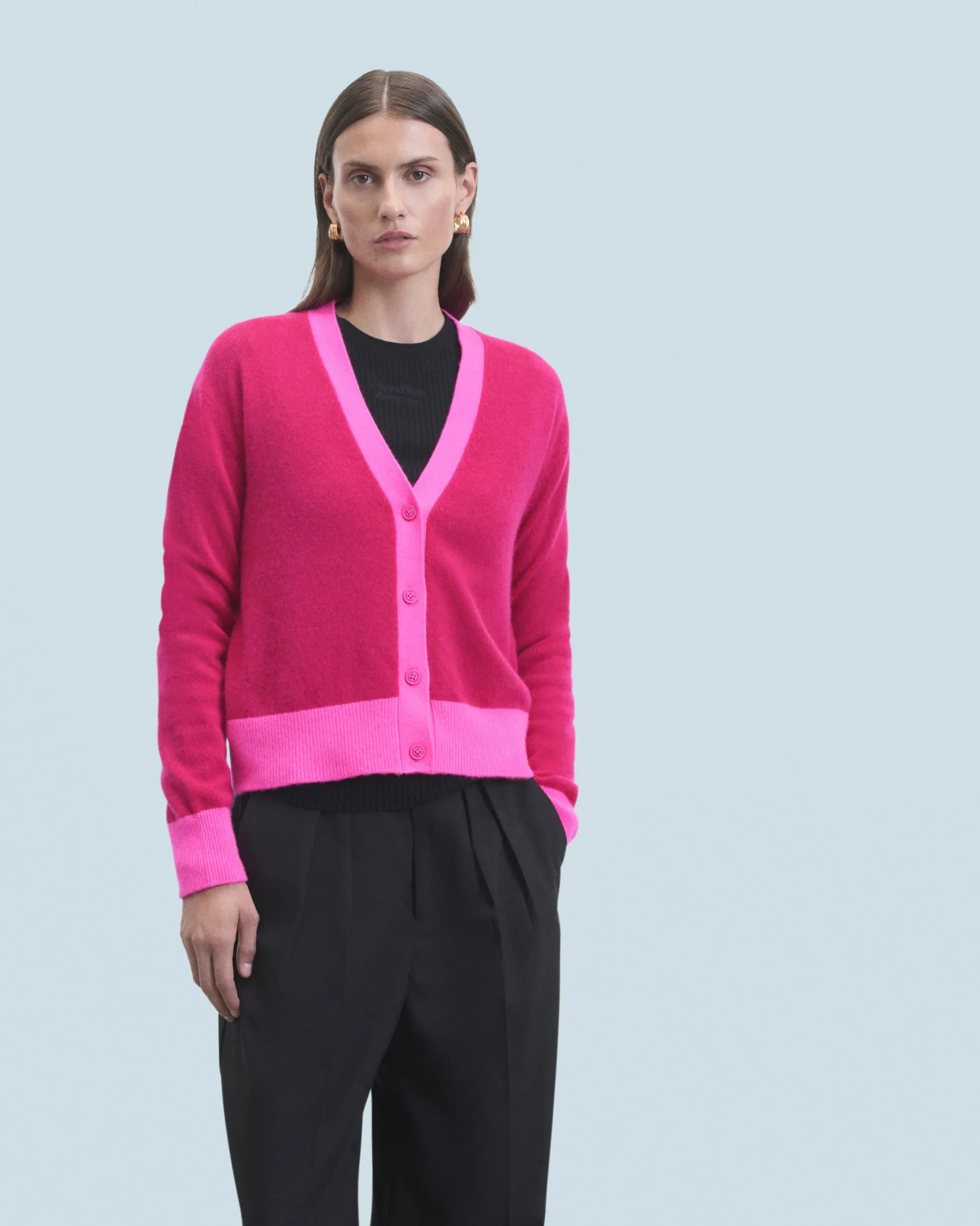 FROM FUTURE Pull Cardigan Bicolore Léger RaspberryPink Hot