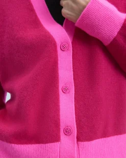 FROM FUTURE Pull Cardigan Bicolore Léger RaspberryPink Hot