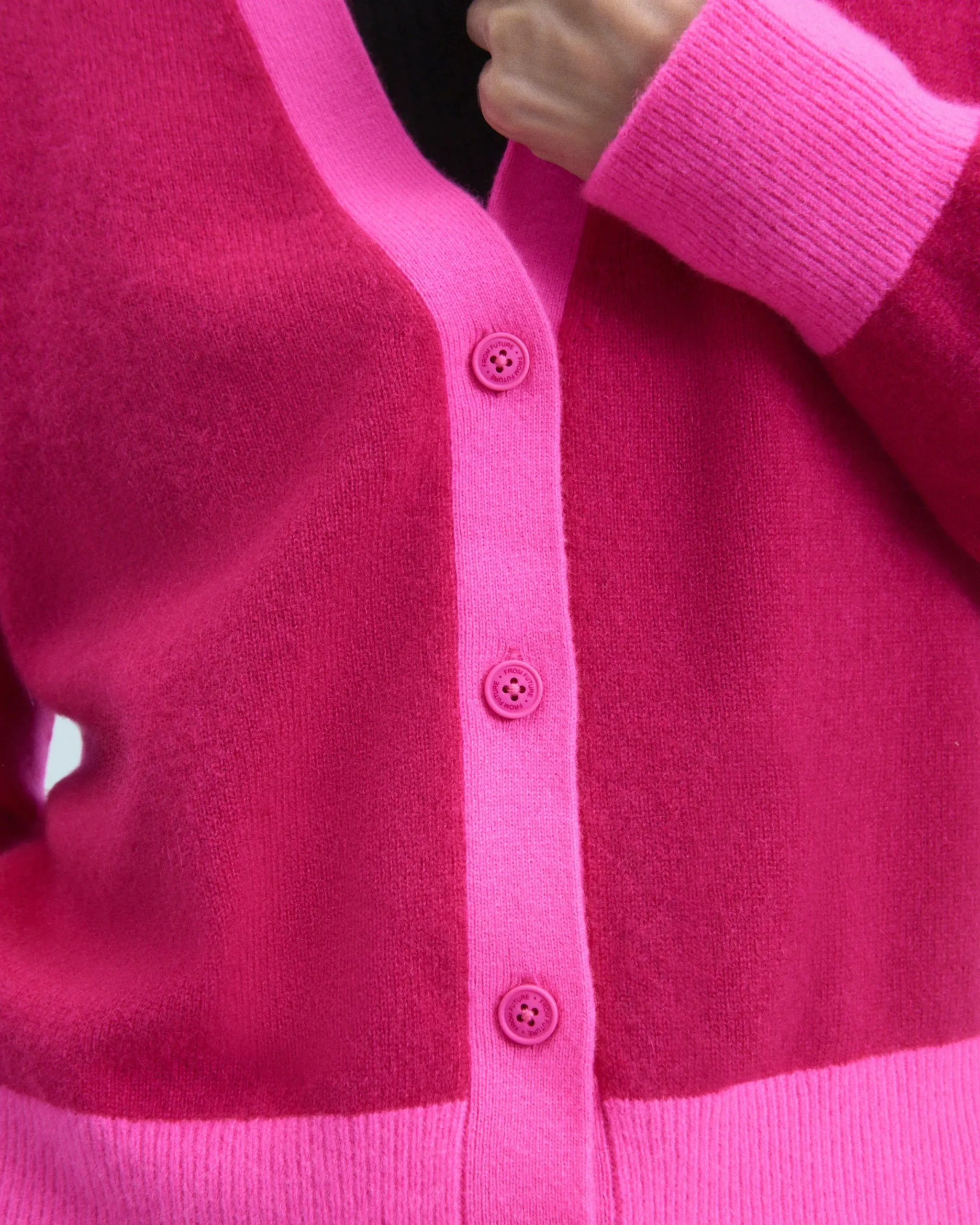 FROM FUTURE Pull Cardigan Bicolore Léger RaspberryPink Hot
