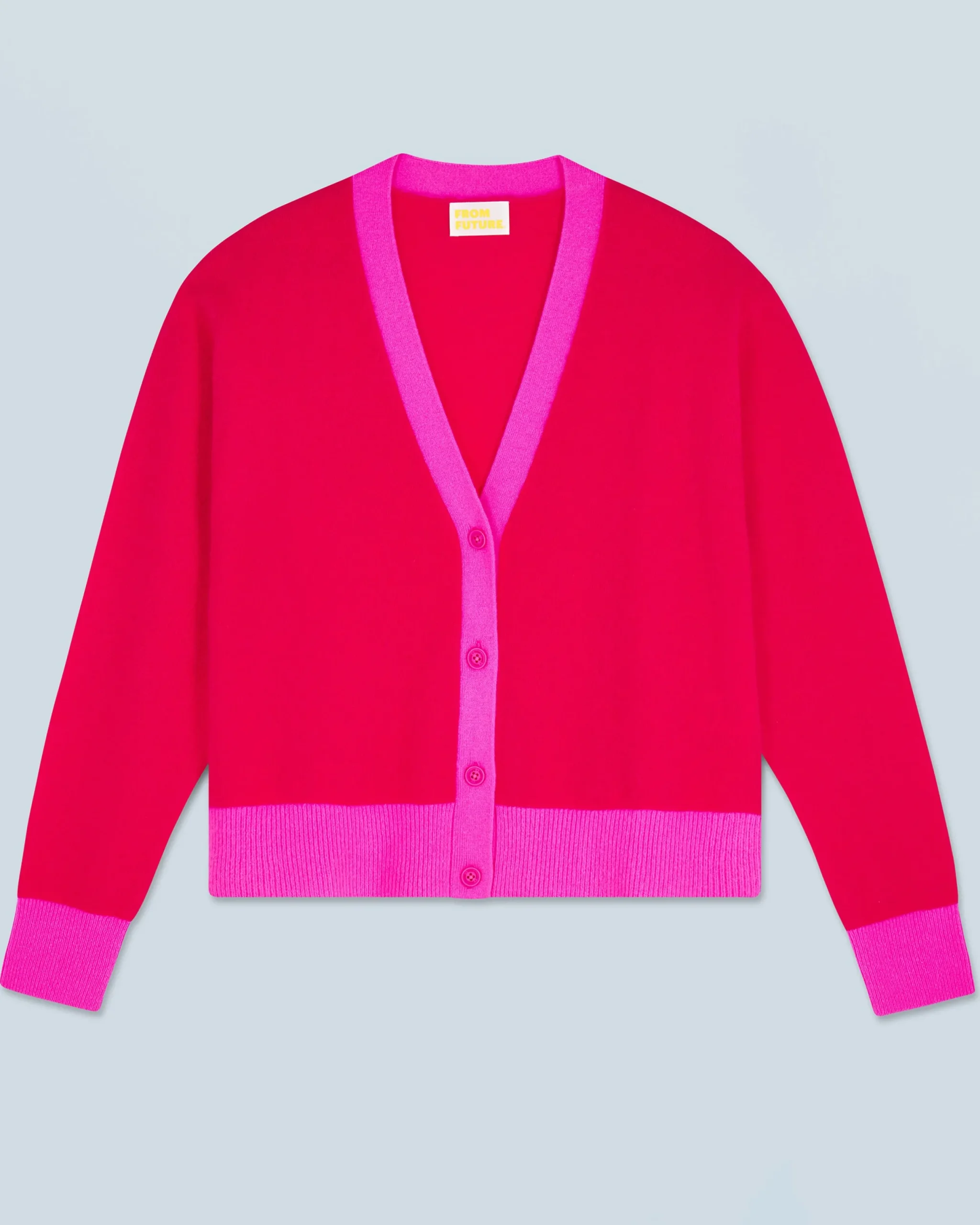 FROM FUTURE Pull Cardigan Bicolore Léger RaspberryPink Hot