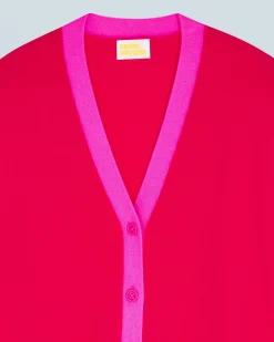 FROM FUTURE Pull Cardigan Bicolore Léger RaspberryPink Hot