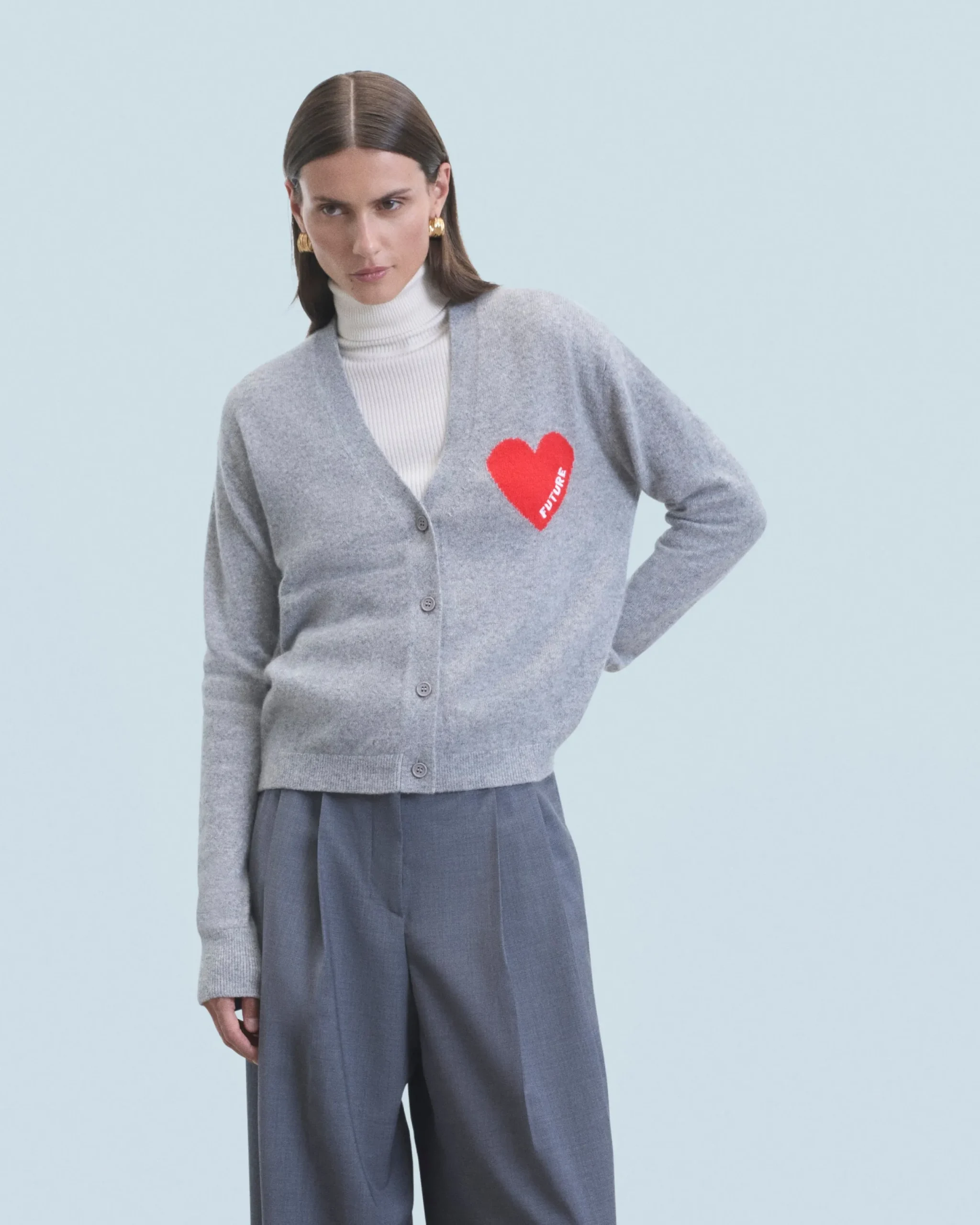 FROM FUTURE Pull Cardigan Coeur Léger GrisChinéFoncé Online