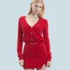 FROM FUTURE Pull Cardigan en Cachemire Brossé Boutons Bijoux HotRed Store