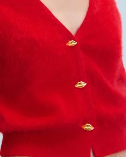FROM FUTURE Pull Cardigan en Cachemire Brossé Boutons Bijoux HotRed Store