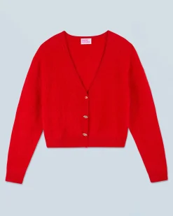 FROM FUTURE Pull Cardigan en Cachemire Brossé Boutons Bijoux HotRed Store