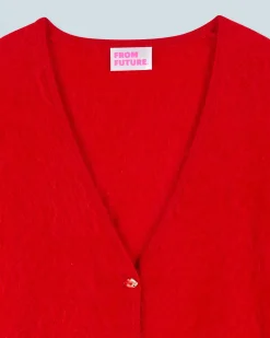 FROM FUTURE Pull Cardigan en Cachemire Brossé Boutons Bijoux HotRed Store