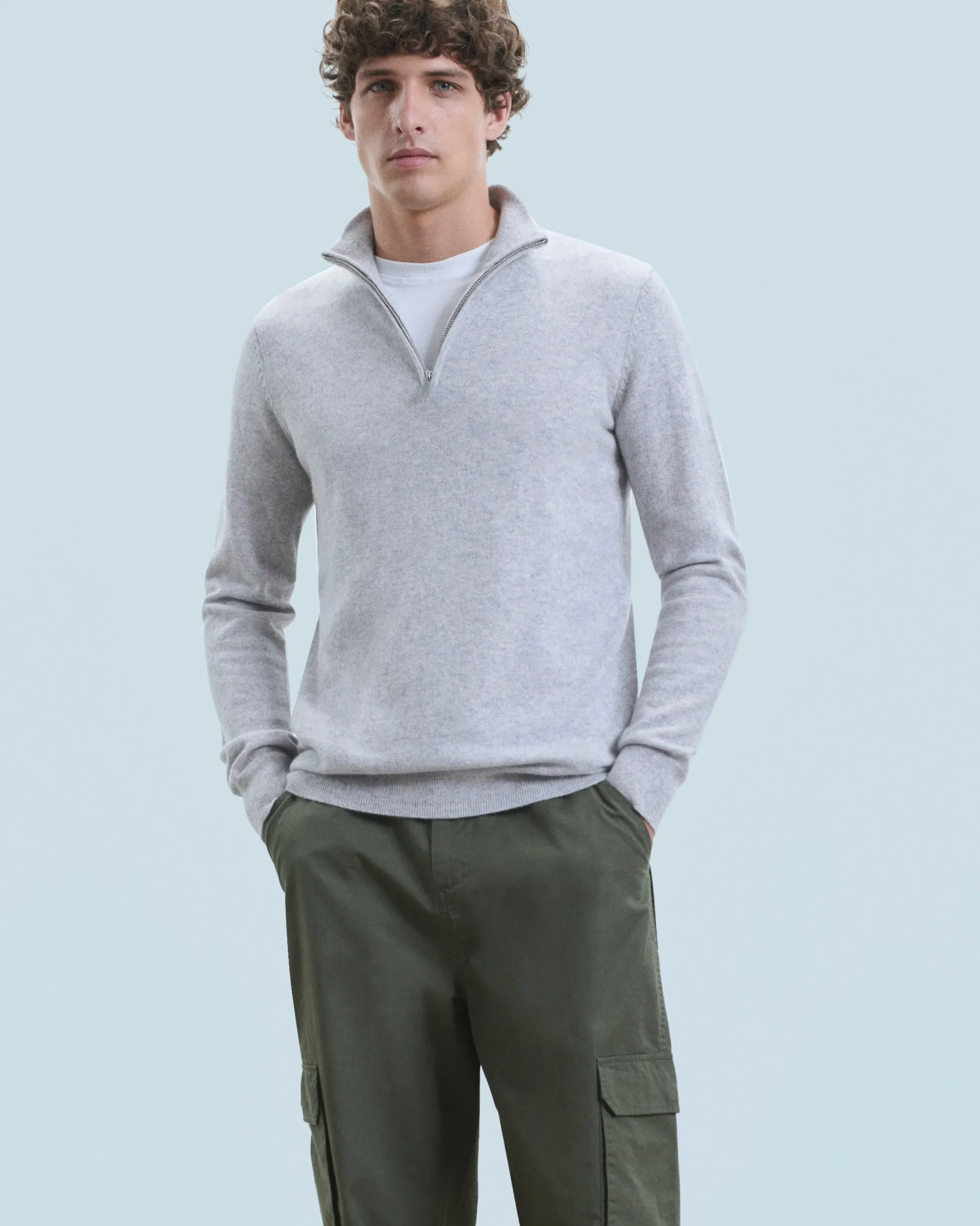 FROM FUTURE Pull Col Camionneur Basique GrisChinéClair Fashion