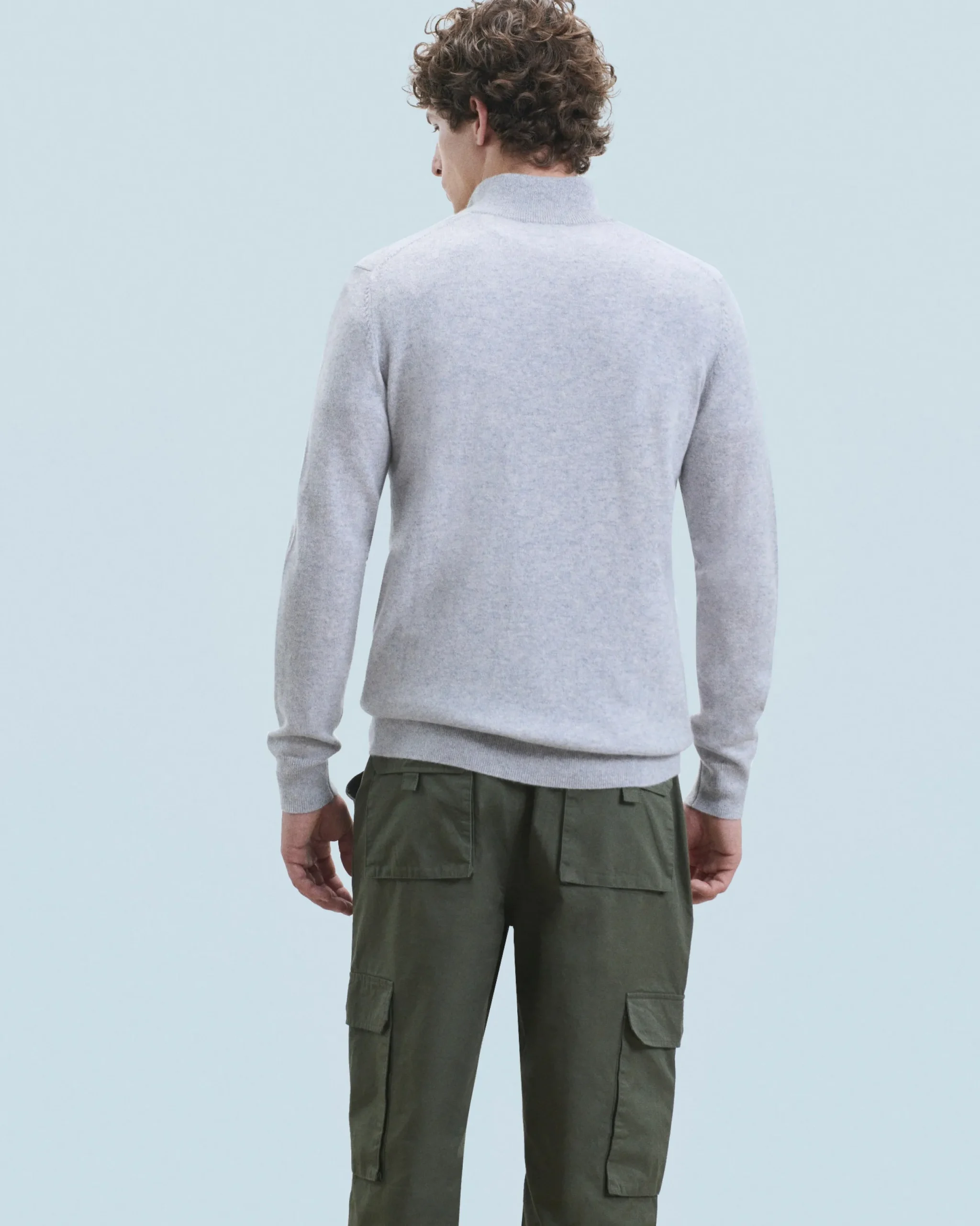 FROM FUTURE Pull Col Camionneur Basique GrisChinéClair Fashion