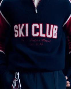 FROM FUTURE Pull Col Camionneur Ski Club Navy Flash Sale