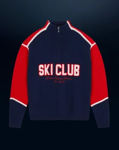 FROM FUTURE Pull Col Camionneur Ski Club Navy Flash Sale