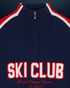 FROM FUTURE Pull Col Camionneur Ski Club Navy Flash Sale