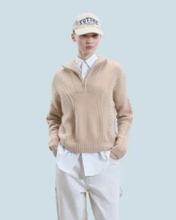 FROM FUTURE Pull Col Camionneur Torsades Beige Discount