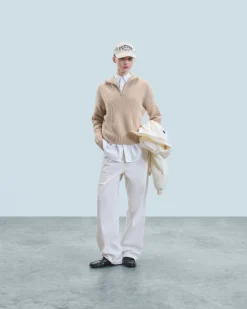 FROM FUTURE Pull Col Camionneur Torsades Beige Discount
