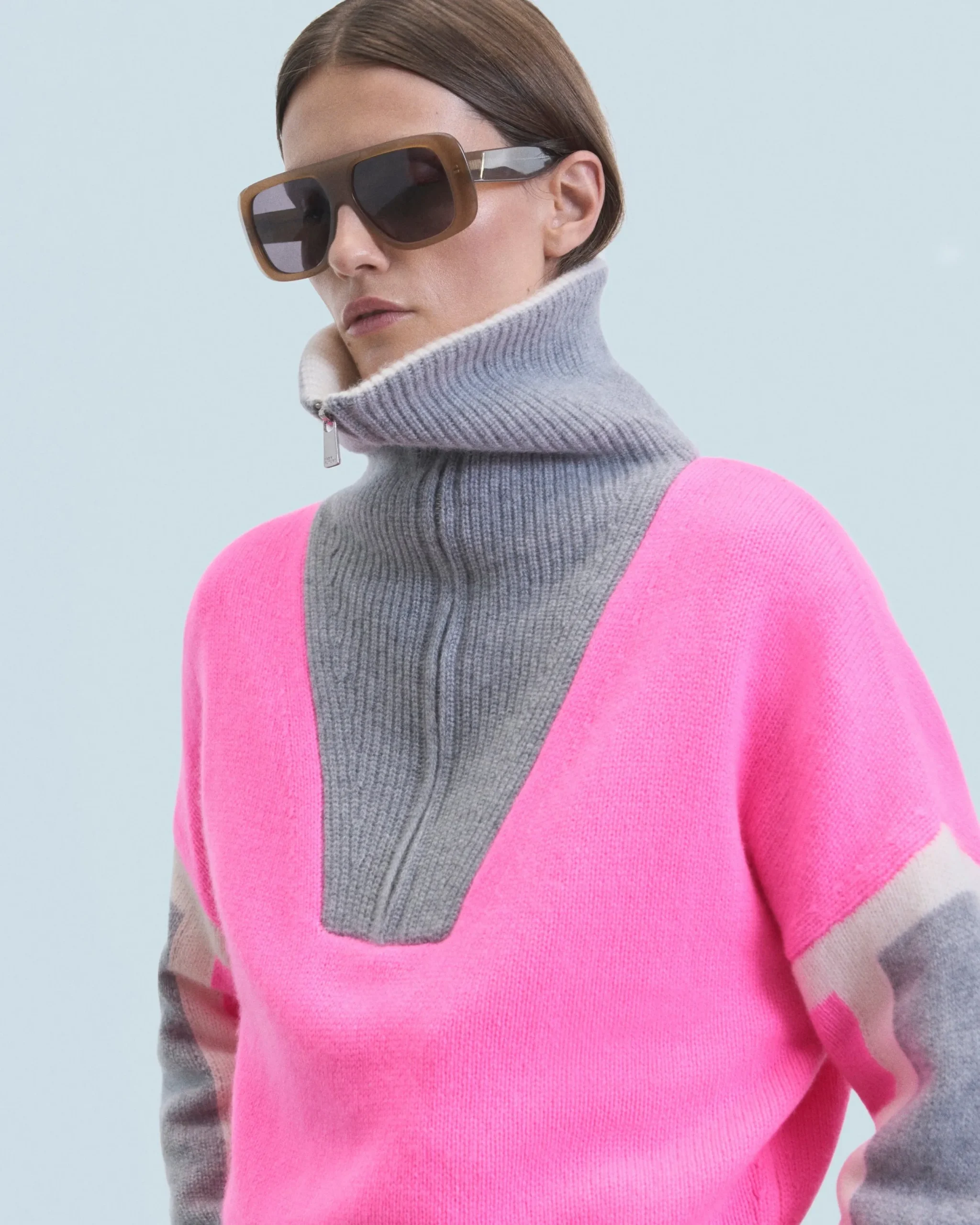 FROM FUTURE Pull Col Camionneur Tricolore DreamyPink Best
