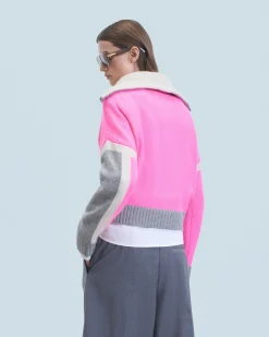 FROM FUTURE Pull Col Camionneur Tricolore DreamyPink Best