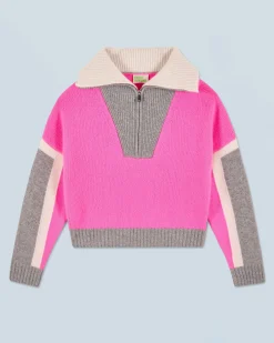 FROM FUTURE Pull Col Camionneur Tricolore DreamyPink Best