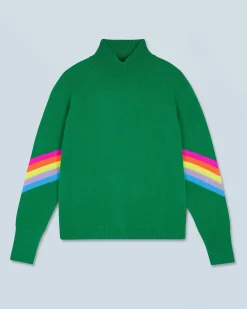 FROM FUTURE Pull Col Montant Bandes Manches Multicolore Léger MountainGreen New
