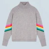 FROM FUTURE Pull Col Montant Bandes Manches Multicolore Léger GrisChinéFoncé Best Sale