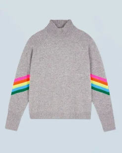 FROM FUTURE Pull Col Montant Bandes Manches Multicolore Léger GrisChinéFoncé Best Sale